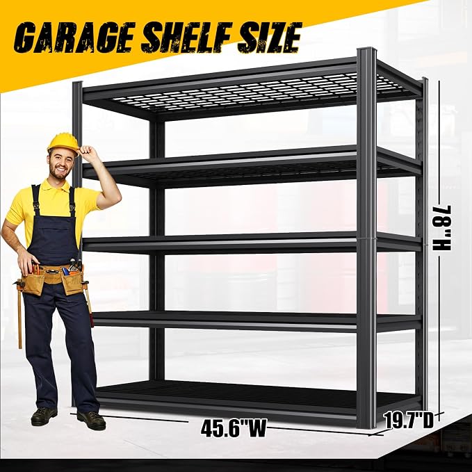 4-Pack Heavy Duty Garage Shelving for Large Storage & Garage Organization, 78"H x 46"W x 20"D 5-Tier Adjustable All Metal Wire Shelf for Tools, Storage Bins, Bulk Items, Warehouse & Workshop