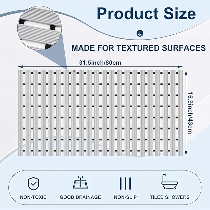 AceOrbit Weighted Non Slip Bath Mat for Textured tub, Heavy Duty Anti Slip Bath Mat for Bathtub and Shower Surfaces, Without Suction Cups for Textured, Reglazed, Refinished Tub(Gray,32 x 17 Inch)