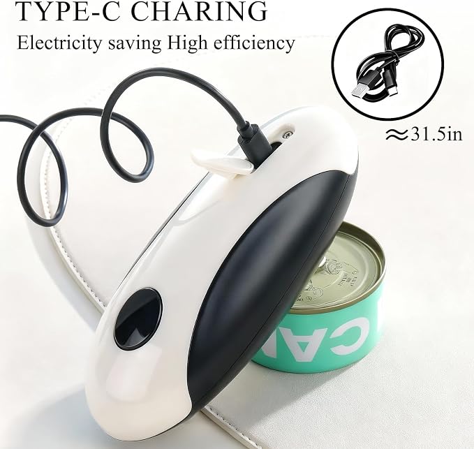 Electric Can Opener for Seniors & Arthritis - Rechargeable Automatic with One-Touch Open and Smooth Edge Cutting, Lid Remover, Food-Safe Stainless Steel Blade Easy to Use Hands-Free, Black