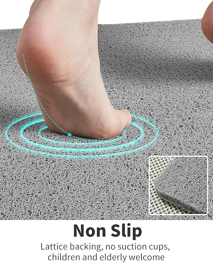 Non Slip Shower Mat, Comfortable Bath mat for Textured Surface,Quick Drying Easy Cleaning Shower Floor Mat for Wet Area,Without Suction Cups Grey 24 x 24