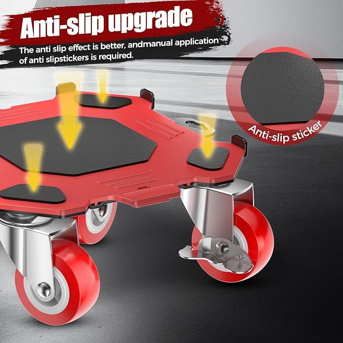Upgraded Furniture Dolly Movers 5 Wheel Heavy Duty 2000LBS Capacity Carbon Steel Panel 360° Rotating Casters Furniture Slider for Sofa Refrigerator Piano (Red, 6in)