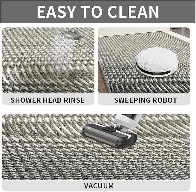 Indoor Doormat, 24" x 40", White and Grey, Non-Slip Backing Protection,Low Profile Front Doormat, Front Door Mat Entrance, Entryway, Exquisite Lock Edge, Kitchen mats for Floor