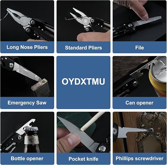 Outdoor 25-In-1 Mini Multitool plier,Portable EDC Gear with Safety Locking,Nylon Sheath,All-in-One Utility for Camping Hiking Survival,Birthday/Christmas Gifts for Dad Husband Boyfriend - silver