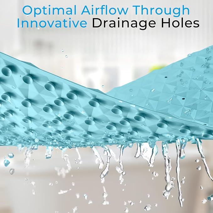 Non Slip Bathtub Mat for Bath Tub Shower - Natural Rubber Mat with 241 Suction Cups - Soft Bathroom Safety Mat - Unique Diamond Pattern - Fatigue Relief - Machine Washable - 16 × 28 Inch