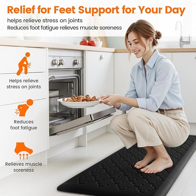 TranquilRelax 4/5 Inch Thick Anti-Fatigue Kitchen Mat Water Resistant Non-Slip Kitchen Floor Mat Ergonomic Comfort Standing Mat for Home Kitchen Office Laundry 17.3"x 39" Black
