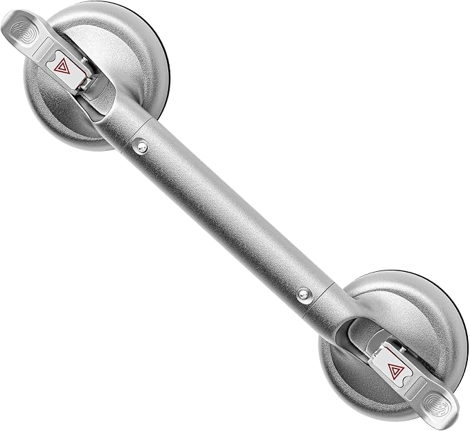SPECILITE 17 Inch Grab Bars for Bathtubs and Showers, Seniors Handles for Elderly Strong Suction Handicap Safety Handrail for Bathroom Toilet Tiles Glass Gray Silver