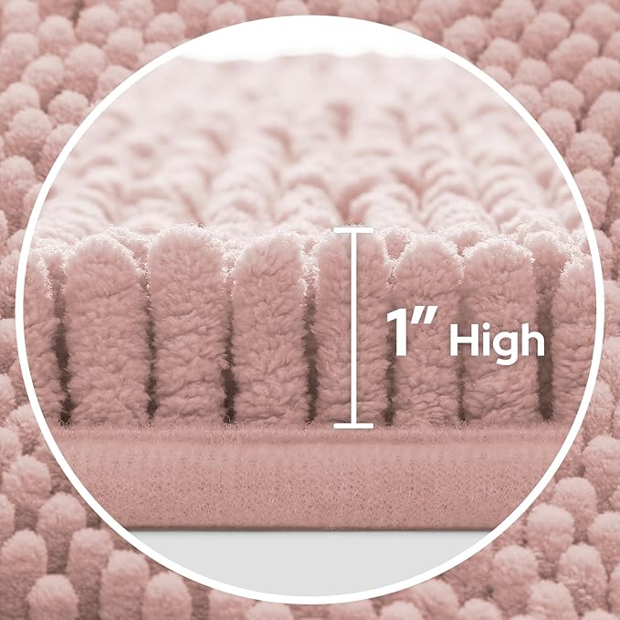 HOMEIDEAS 3 Pieces Bathroom Rugs, Extra Large Ultra Soft Non Slip Absorbent Chenille Toilet Bath Mat Set (Dusty Pink)