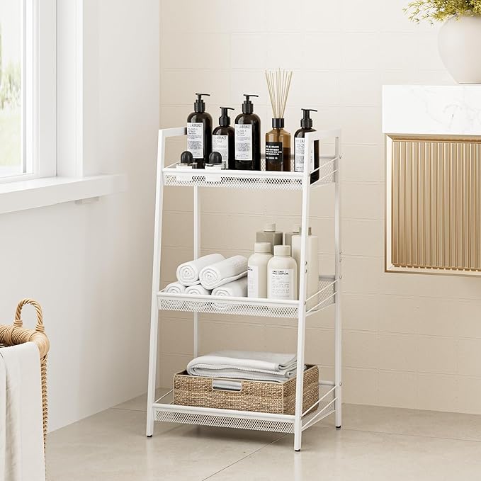 Masupu 3 Tier Bathroom Shelf, Bathroom Organizer and Storage for Small Space, Free-Standing Metal Rack Shelves Waterproof for Kitchen, Bathroom, Laundry, Toilet, White