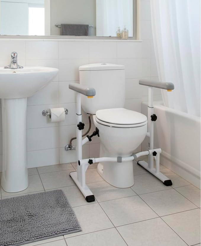 KMINA Toilet Safety Rails for Seniors, Heavy Duty Frame with Handles, Adjustable Height and Width, Handicap Grab Bars