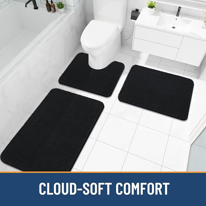 Arotive Bathroom Rugs 36" x 24", Ultra Soft Absorbent Chenille Bath Rugs, Non-Slip Rubber Backing, Machine Washable Bath Mats for Bathroom Floor, Tub and Shower, Home Decor Accessories, Black