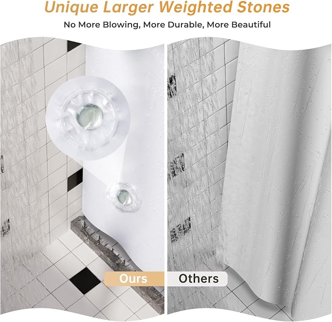 AmazerBath White Shower Curtain Liner, 70 x 72 Inches EVA 8G Heavy Duty Plastic Shower Curtain Liner, Waterproof Weighted Thick Bathroom Curtain with 3 Clear Weights and 12 Rustproof Grommet Holes