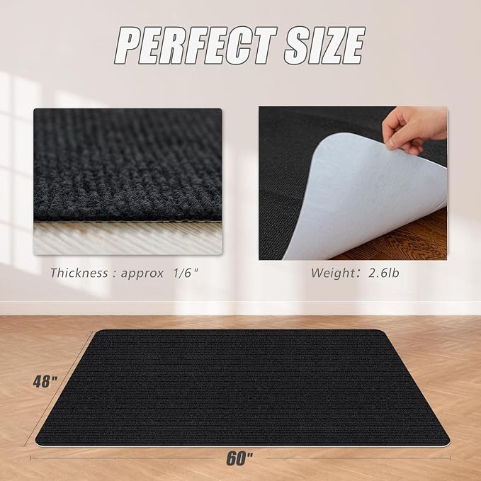 Sycoodeal Office Chair Mat for Hardwood Floor,Office Computer Gaming Chair Mat for Tile Floor,Large Floor Protector Rug,Anti-Slip,Easy to Clean,Pure Black(48"x60")