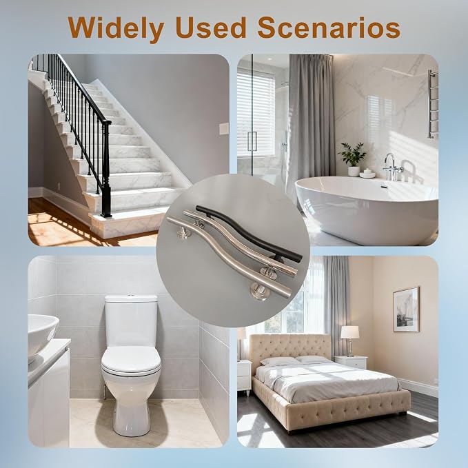 Handicap Grab Bars, Wave Shaped 2 Pack 24 Inch Grab Bars for Shower, 304 Stainless Steel ADA Grab Bars for Bathtubs and Showers, Safety Shower Handles for Elderly, Disabled (Polished Chrome)