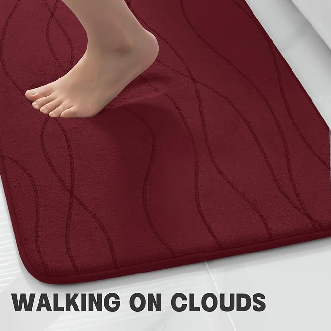 YIHOUSE Memory Foam Bathroom Rug Sets, Dark Red, 5 Piece | Ultra Soft, Absorbent, Non-Slip, Machine Washable