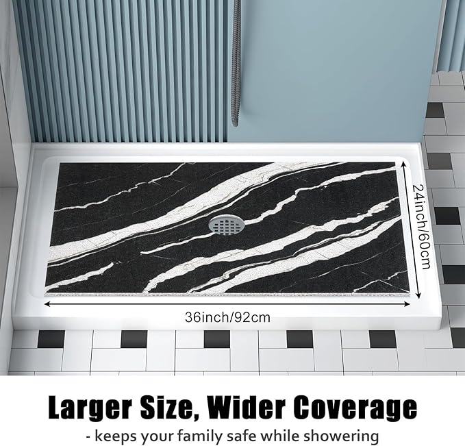 Shower Mat Non Slip: 24x36 Inch Large Shower mats for Inside Shower with Drain Hole in Middle, Super Soft PVC Loofah Massage Shower Floor Mat, Anti Slip Shower Stall Mat, Quick Drying