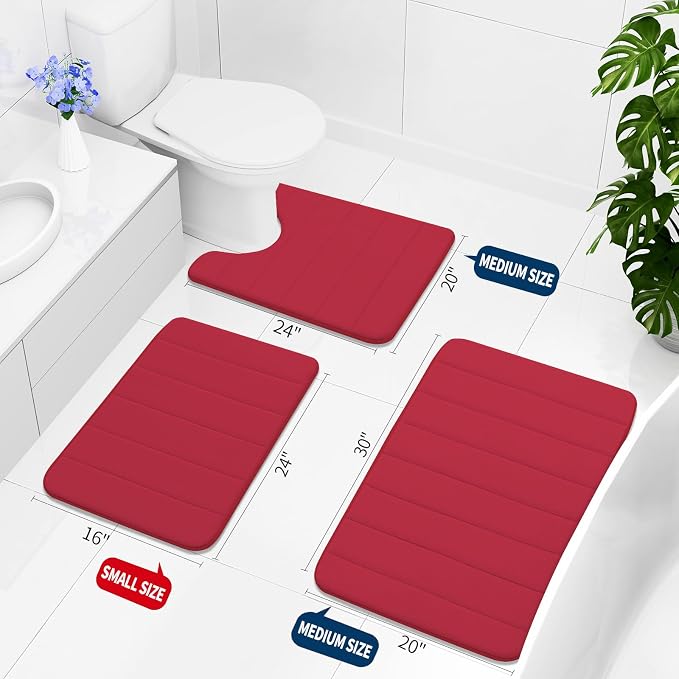 Buganda Memory Foam Bath Mat, 47" x 24", Ultra Soft and Non-Slip Bathroom Rugs, Water Absorbent and Machine Washable Bath Rug Runner for Bathroom, Shower, and Tub, Red