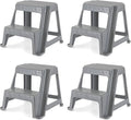 Gracious Living 16-Inch Tall Plastic 2 Step Stool, Portable Dual Step Ladder Foot Stool for Kitchen, Bathroom, Bedroom, and Garage, Gray (4 Pack)