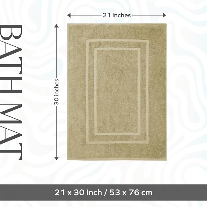 Feather & Stitch 2 Piece Towel Like Bath Mats (30x21 Inch) 100% Cotton Terry Bath Mats, Bathroom Shower Floor Mats [NOT A Bathroom Rug], Soft Absorbent Washable Mats - Linen
