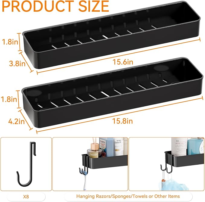 Yieach 4 Pack in Shower Organizers,Adhesive Shower Caddy,No Rust Acrylic Shower Shelves & Storage Rack,Plastic Bathroom Shelves,Bathtub Storage Organizer,Shampoo,Conditioner Holder for Washroom,Black