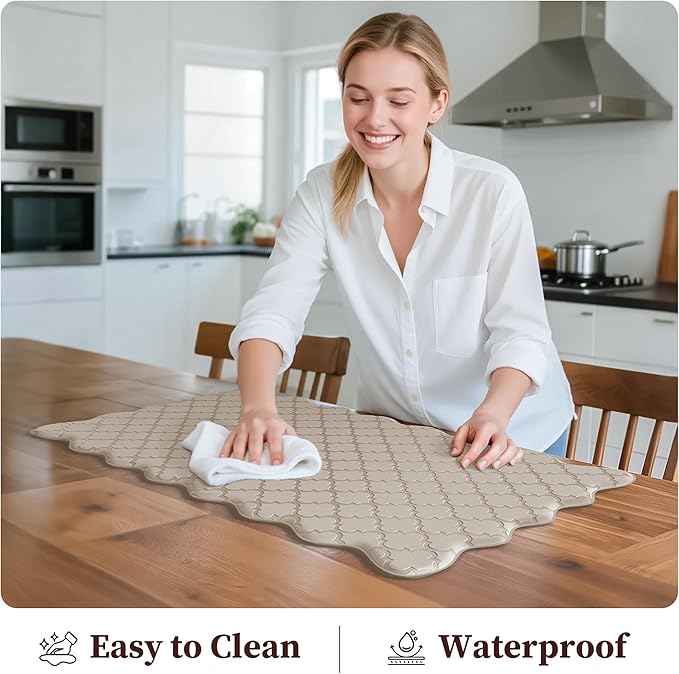 Arenarug Upgrade Scalloped Embossed Kitchen Mats for Floor 2PCS Cushioned Anti Fatigue Waterproof Foam Kitchen Rugs Non Slip Washable Comfort Standing Mat for Sink Laundry,17.3"x30"+17.3"x47",Khaki
