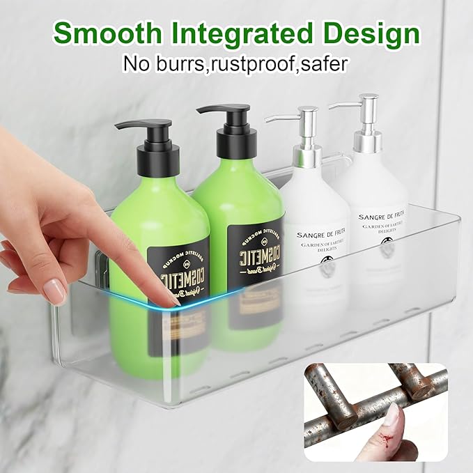 Adhesive Shower Caddy 6 Pack Rustproof Shower Shelves for Inside Shower No Drilling Bathroom Organizers and Storage Large Rack with Soap Holder Clear