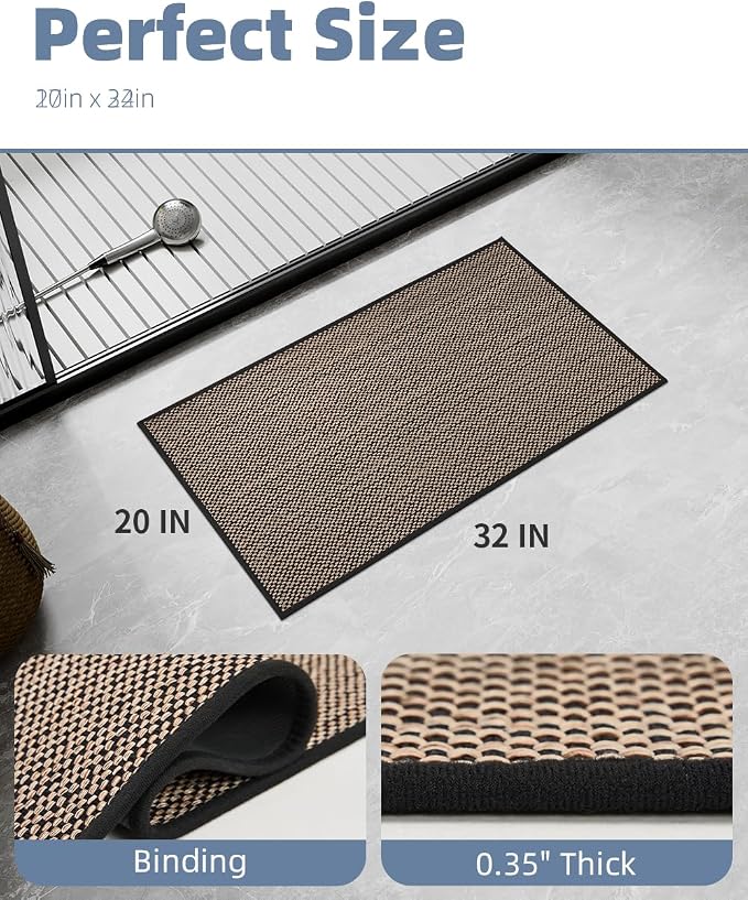 PADOOR Non-Slip Bath-Mats, Rubber-Backing Braided Absorbent Bathroom Mat, Machine Washable, Thin Bathroom Rugs Fit Under Door, Quick Dry, 20''x32'' Black