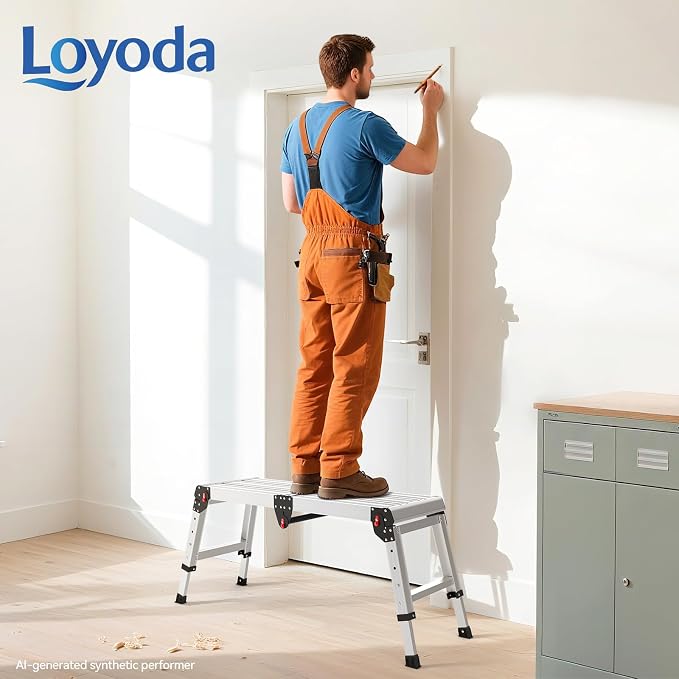 Loyoda Work Platform 500 Lbs, Folding Step Stool with One-Touch Automatic Fold, 4 Height Adjustment Step Platform, Perfect for RV Cleaning, Home Painting and Reaching High Places, Larger, Black