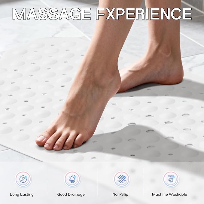 Anti-Slip Bathtub Shower mat, 40×16 inch（ 100 × 40cm） Soft Oversized Machine Washable Non-Slip Bathtub mat with Drainage Holes, Bathroom Floor Suction Cup.（1-Opaque White）