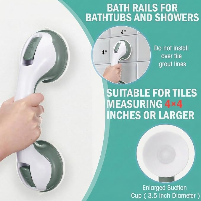 AceOrbit 6 Pack 12 Inch Shower Grab Bars for Bathtubs and Showers Suction Cup Shower Handles for Seniors Elderly Handicap Safety Handrails Removable No Drilling Heavy Duty Bathroom Grips (Green)