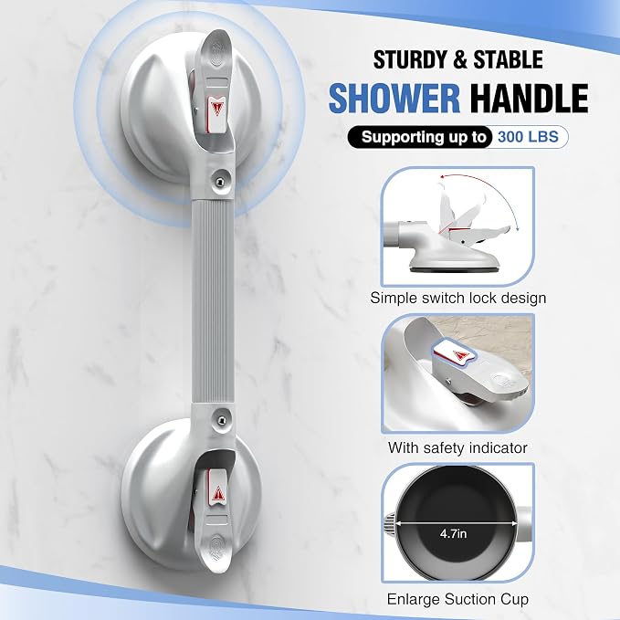 DAILYLIFE Grab Bars for Bathtubs and Showers, 17 inch Shower Handles for Elderly Suction, 300lbs Safety Shower Grab bar for Seniors and Elderly, White(1 Pack)