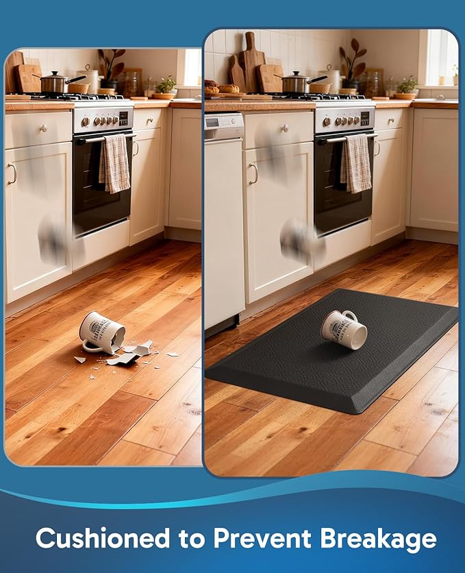 Ophanie Kitchen Mats for Floor, 3/4 inch Thick, 20x39 Anti Fatigue Cushioned Mat, Kitchen Rugs, Waterproof, Comfort Ergonomic Standing Mat for Office, Home, Sink, Black Non-Slip Ridged Bottom
