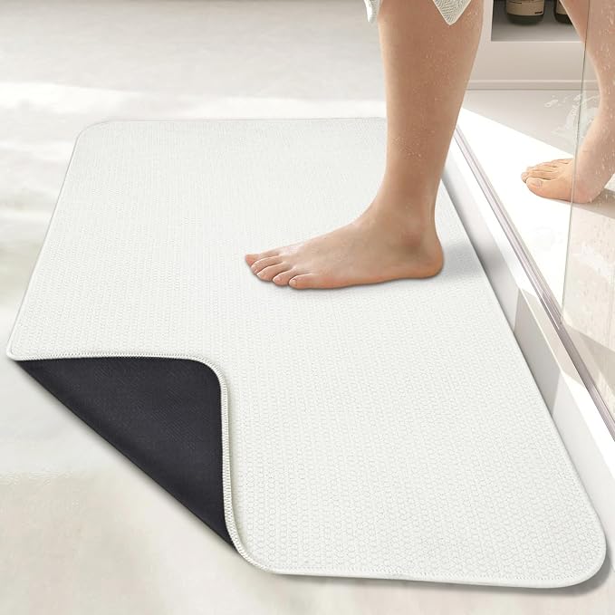 Bosap Bath Mat,Ultra Thin Bathroom Runner Rugs,Large Bath Mats for Bathroom,Quick Dry,Non-Slip,Machine Washable,Low Pile,Bath Rug,Shower Outside,Sink,Home Decor Accessories.Cream,3'x6'(36x72inch)