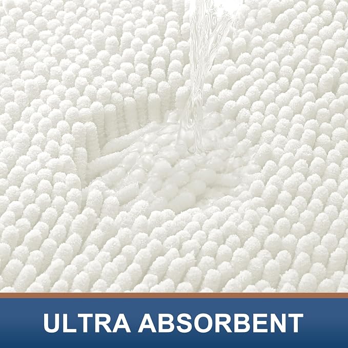 Smiry Luxury Chenille Bathroom Rugs 70x24, Extra Soft and Absorbent Shaggy Bath Mat, Machine Washable, Non-Slip Plush Carpet Runner for Tub, Shower, and Floor, Home Decor Accessories, Ivory