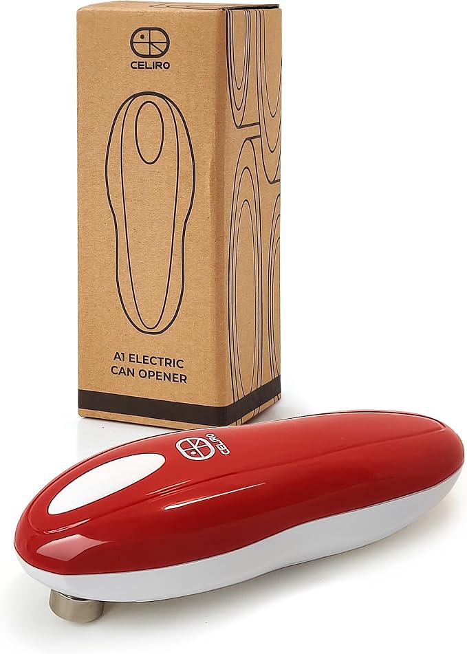 A1 Electric Can Opener – Smooth Edge Tin Opener with Easy-Touch Start & Stop, Ergonomic, Compact & Cordless Design - Red