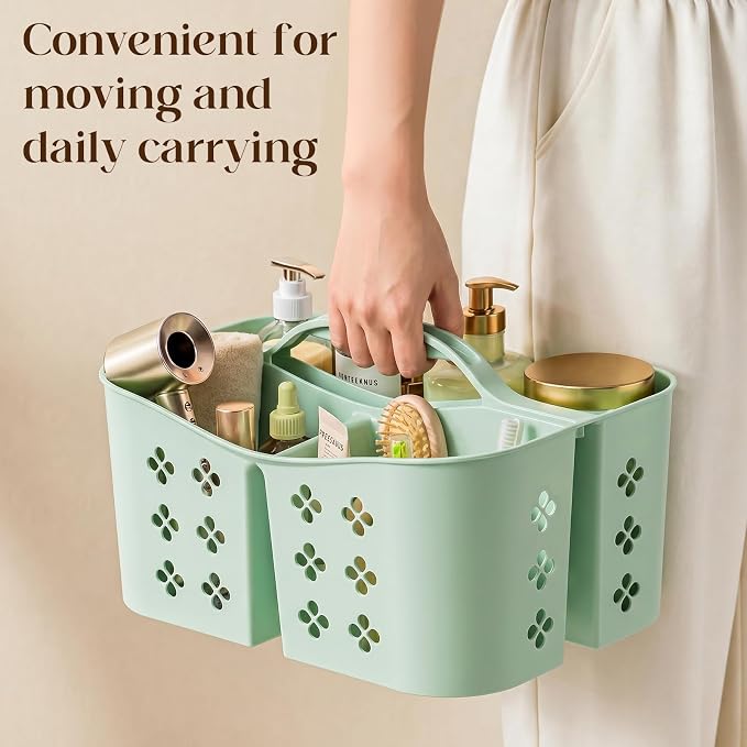 PQH Portable Shower Caddy with Handle, Large Capacity Shower Basket Organizer, Quick-Drain Bathroom Storage Tote, Durable Plastic Shower Organizer for College Dorm, Beach, Gym Essentials, MintGreen
