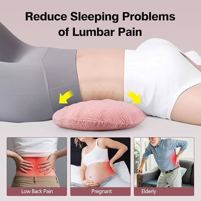 COMFYTHERA Lumbar Support Pillow for Sleeping Memory Foam Lumbar Support Cushion for Lower Back Pain Relief, Back Support Bed Pillow Waist Support (Pink, Large)
