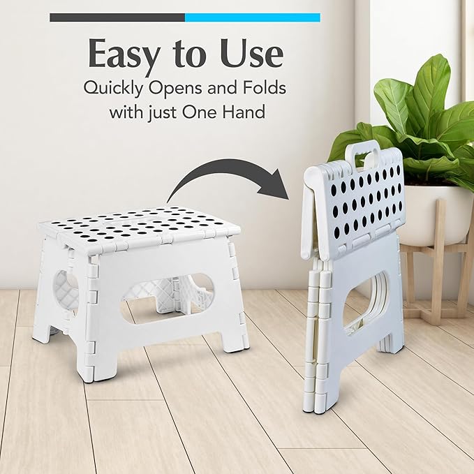 Handy Laundry Folding Lightweight Step Stool - Sturdy Enough to Support Adults - Opens Easy with One Flip - Great for Kitchen, Bathroom or Bedroom (White | 2-Pack)