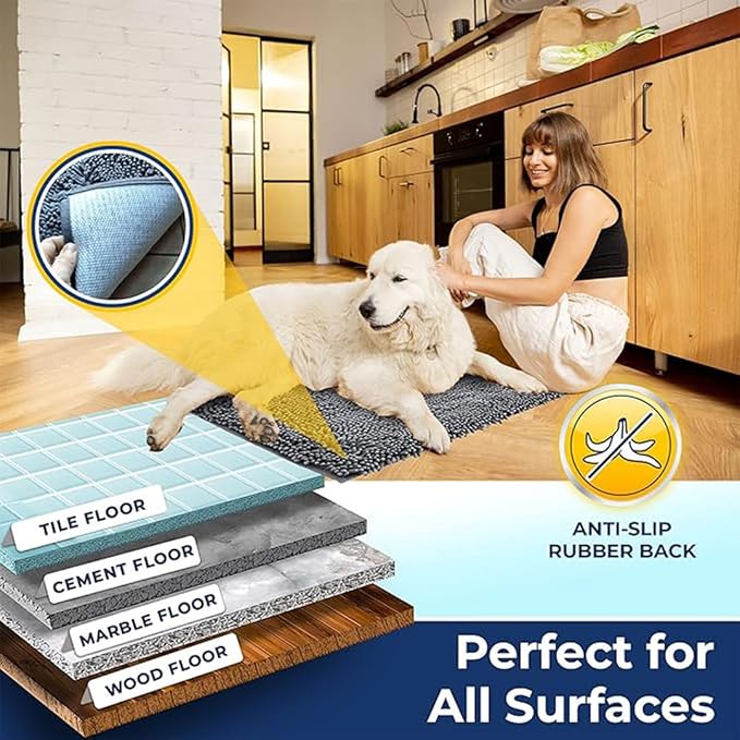 Muddy Mat® | Chenille Bathroom Rugs Quick Dry Microfiber Mats Non Slip Washable, Extra Thick, Soft and Highly Absorbent Bath Mats for Bathroom, Kitchen, and Shower Floor - Grey 24"x59"