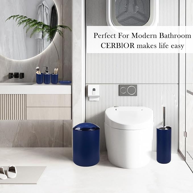 CERBIOR Bathroom Accessories Set 6 Piece Bath Ensemble Includes Soap Dispenser, Toothbrush Holder, Toothbrush Cup, Soap Dish for Decorative Countertop and Housewarming Gift (Royal blue-6pcs)