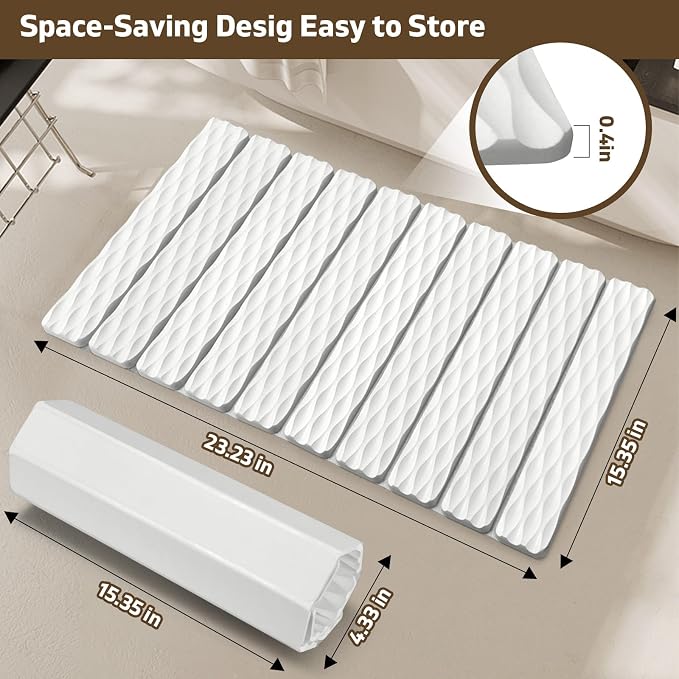 Foldable Stone Bath Mat, Quick-Dry Diatomaceous Earth Stone Drying Mat for Bathroom, Shower Mat Outside Shower, Easy to Store, Easy to Clean