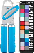 Zulay Kitchen Heavy Duty Stainless Steel Can Opener Manual with Bottle Opener - Rust Proof Manual Can Opener With Turn Knob & Comfy Soft Grip Handles - Aqua