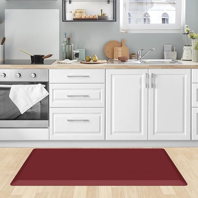KitchenClouds Kitchen Mat Cushioned Anti Fatigue Rug 20"x39" Water Resistant, Non Slip, Standing and Comfort Desk/Floor Mats for House Sink Office (Red)