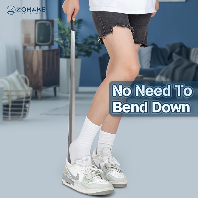 ZOMAKE Shoe Horn Long Handle for Seniors Men Women,Metal Long Shoehorn Boot Horn,16.5" Stainless Steel Shoe Spoon Helper