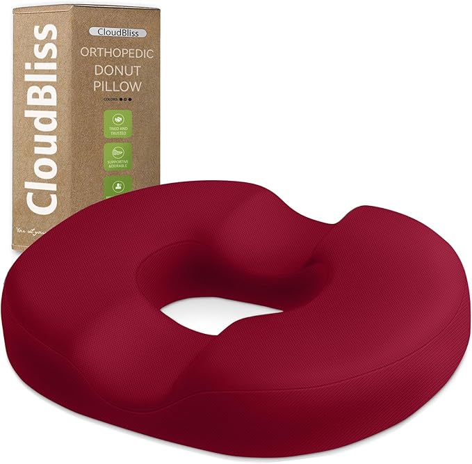 CloudBliss Donut Pillow Stadium Seat Cushion for Tailbone Pain Relief and Hemorrhoids, Memory Foam Seat Chair Cushion, Portable Seat Cushions for Bleachers, Car, Home & Office