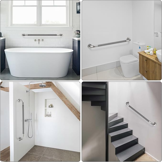 36 Inch Brushed Nickel Shower Grab Bar with Anti-Slip Knurled Grip,YuanDe Stainless Steel Bathroom Grab Bars，Shower Handrail Support, Handicap Elderly Balance Assist Handles