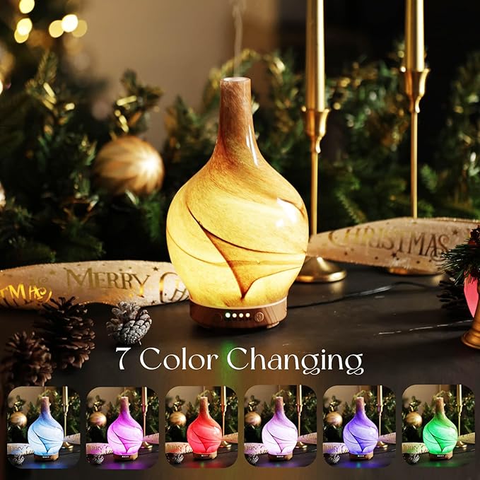 Porseme 150ml Glass Essential Oil Diffuser Aromatherapy Ultrasonic Cool Mist Humidifier 6 Running Hours Waterless Auto-Off Air Diffusers for Relax Yoga,Office Working Spa and Rest (Desert)
