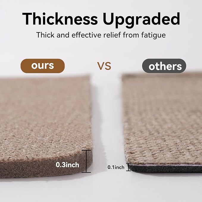 YDKGL Kitchen Rugs Mat Non Slip Washable, Linen-Look 0.3" Thick Soft Cushioned Absorbent Kitchen Mats for Floor, Mild Anti-Fatigue Runner Rug Sink Mat Laundry Standing Mats, Easy Clean, Brown 17"x30"