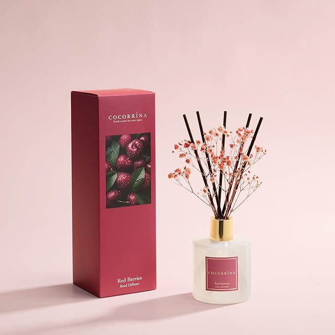 COCORRÍNA Reed Diffuser - Red Berries 6.7 fl oz Reed Diffuser with Sticks, Home Bedrrom Bathroom Shelf Decor