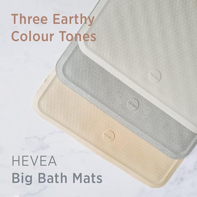 HEVEA Natural Rubber Wave Bath Mat – Square 21x21 in - Non-Slip Shower & Bathtub Mat with 364 Suction Cups, Plastic-Free & Biodegradable (Granite)