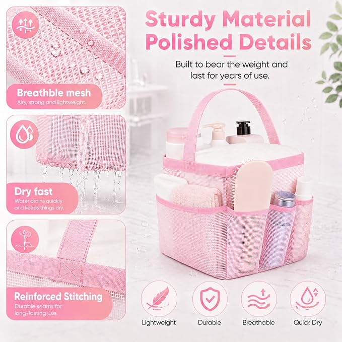 Attmu Mesh Shower Caddy Portable for College Dorm Room Camping Essentials, Shower Caddy Dorm with 9-Pockets, Large Capacity Hanging Basket Bathroom Bag for Toiletry, Swimming, Gym, Camp, Beach